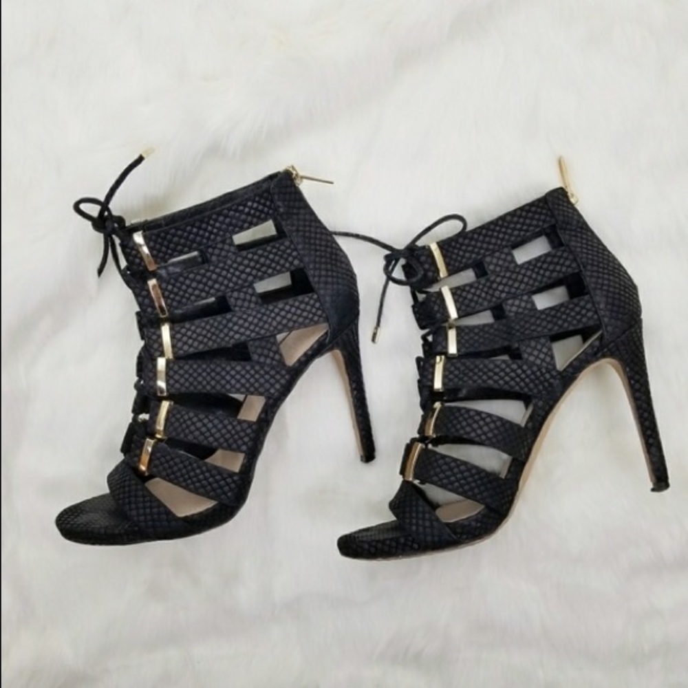 Vince Camuto gladiator heel with gold accents